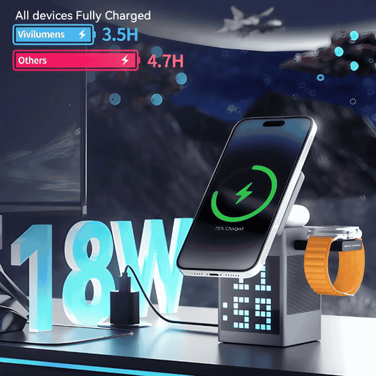ChargeBeam™ 6-in-1 Magnetic Wireless Station – Speaker + Clock + MagSafe